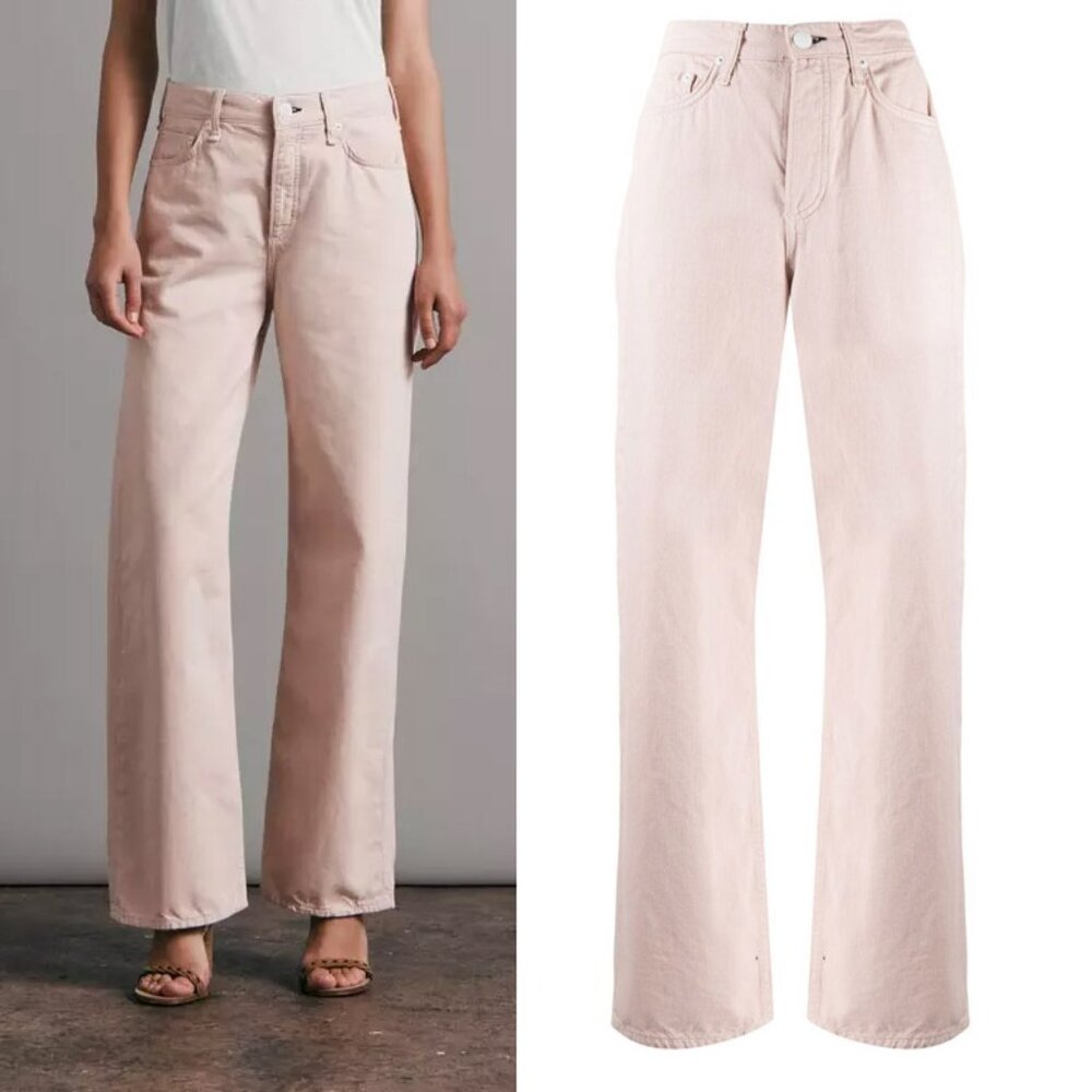 Rag & Bone Logan Mid Rise Wide Leg Jeans Size 27 Blush Light Pink Cotton $225